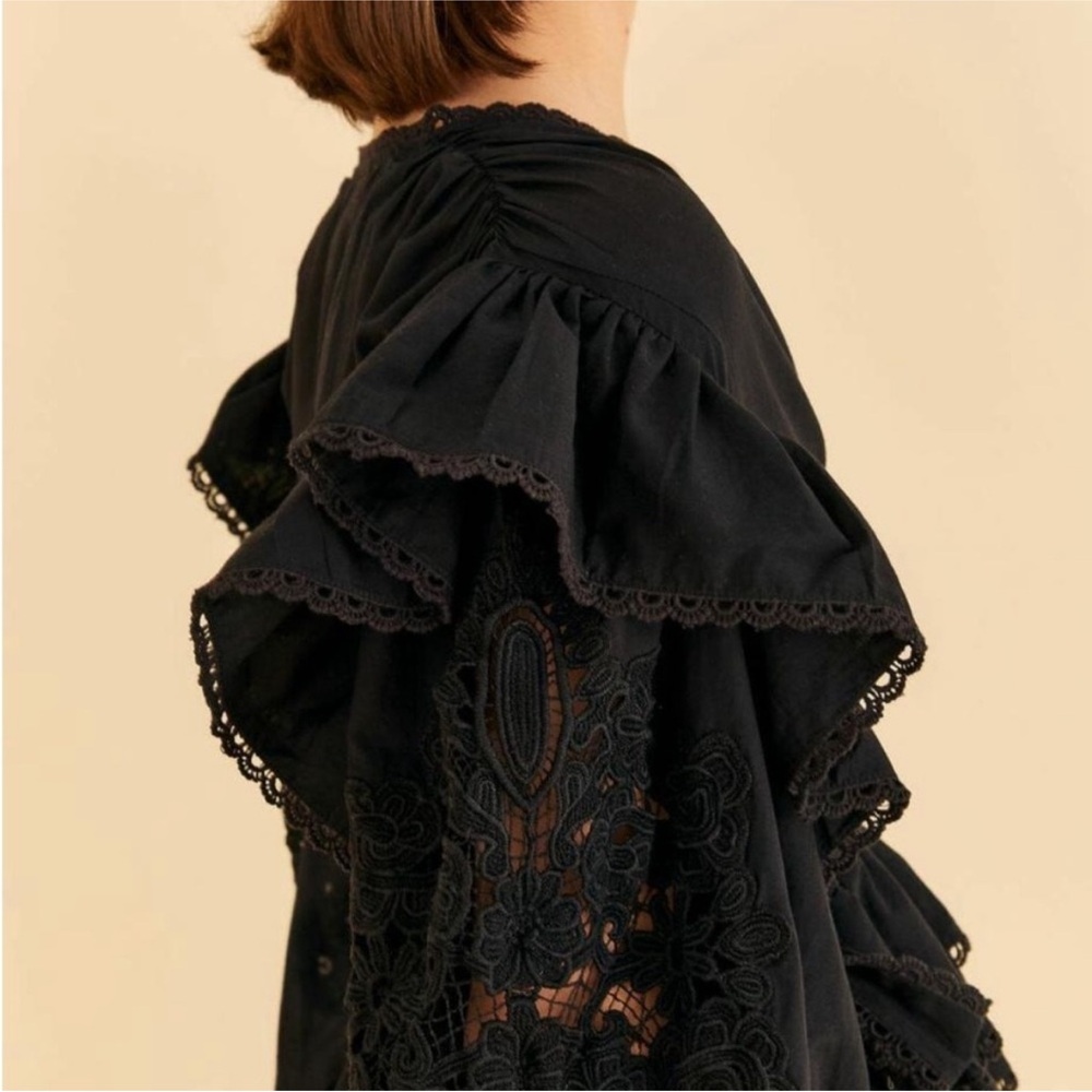 FARM Rio Black Lace Ruffle Blouse - Picture 3 of 7